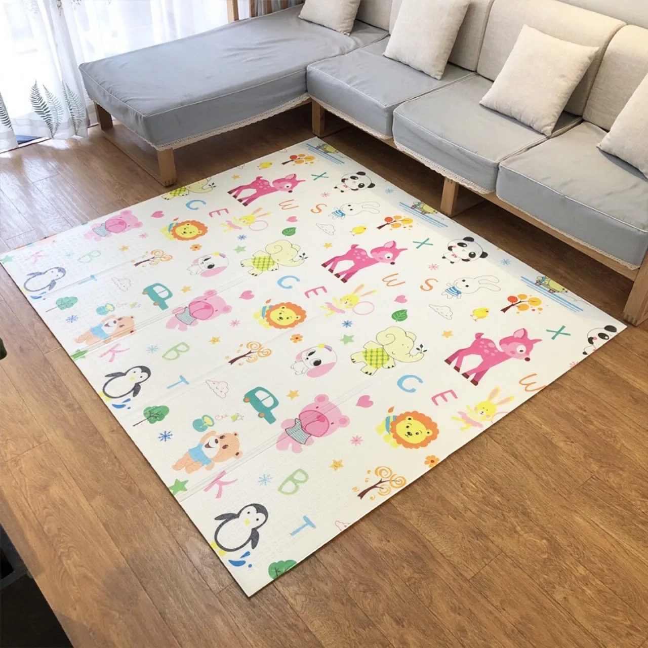 

Детский игровой коврик, коврик для занятий в спортзале, детский коврик 200x180 см, алфавит, животные, Xpe, водонепроницаемый складной рандомный к...