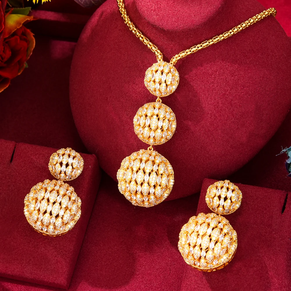 GODKI Новый модный африканский комплект из 2 шт. 3 шарика ожерелье и серьги для