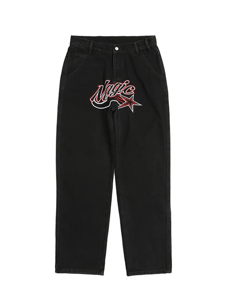 Four Seasons Trend Men's Washed Distressed Embroidered Straight Casual Pants Y2k Men Jeans Fashion Streetwear Ins Hot Sale JEANS