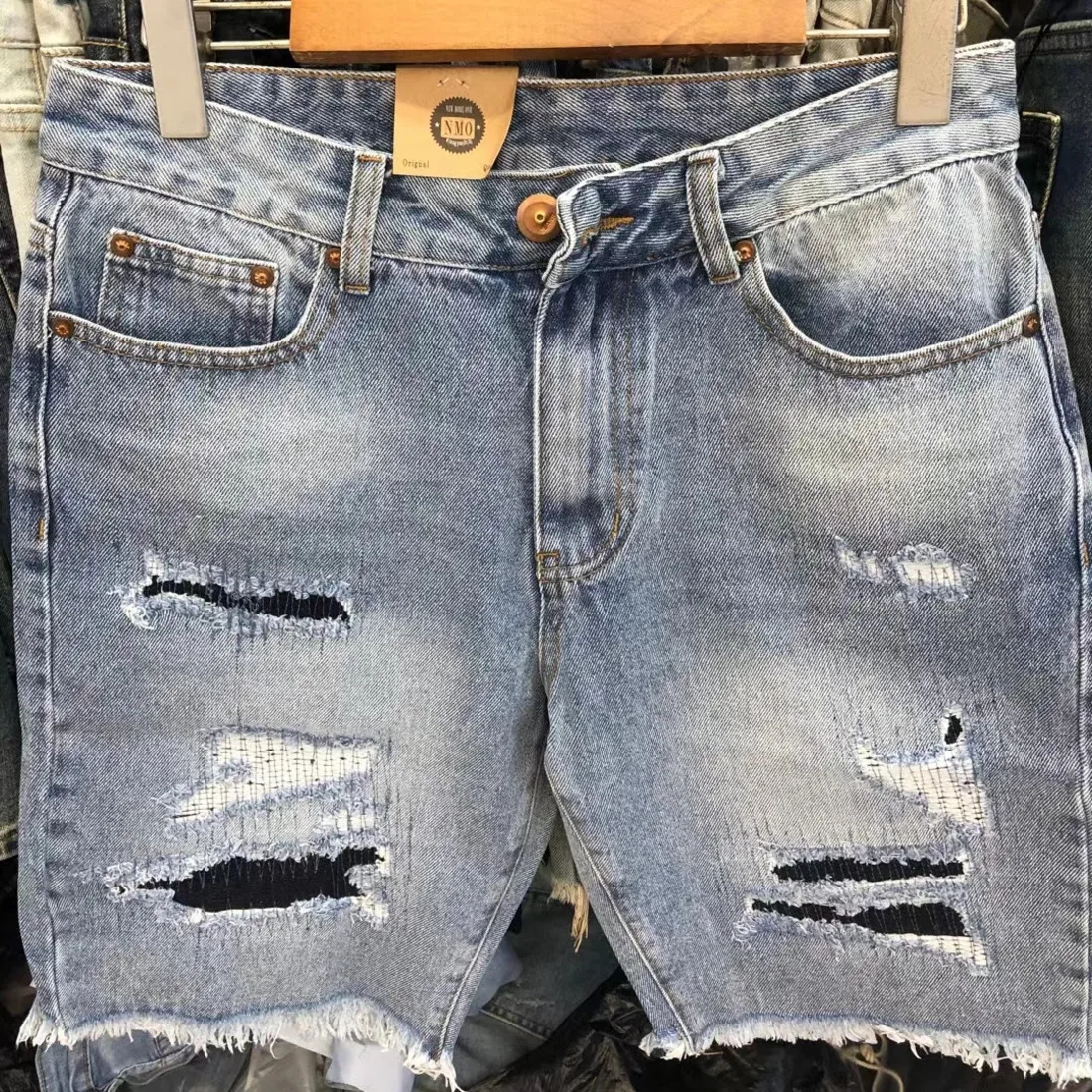 

Mens Summer Shorts Denim Pants Korean Version Tattered Patch Casual Fashion Brand Street Cowboy Straight Short Jean Pants Men