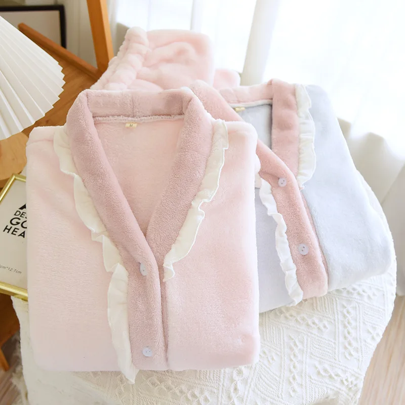 

Новый Зимний пижамный комплект для пары, утепленные Фланелевые брюки с длинным рукавом, комплект из двух предметов для мужчин и женщин, свободная модель