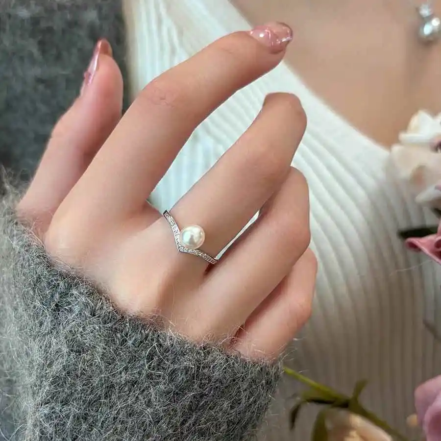 925 Silver Pearl Ring Women's Cold Sle Design Unique Light Luxury High Sense Proposal Index Finger