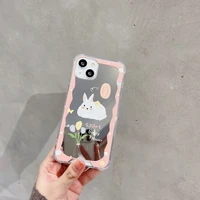 mirror style cute bonny flower phone case for iphone tansparent phone case for iphone 13 12 11 pro x xr xs max decor phone case