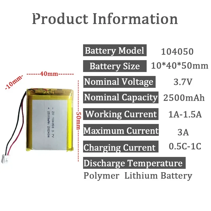 Литий-ионный аккумулятор для модели самолета GPS Mp3 Mp4 Phone Speaker Bluetooth 104050(2500 мАч)