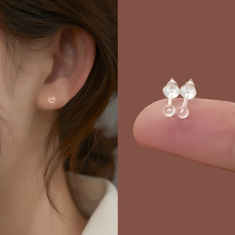 

New Simple Style Resin Earrings Women's Children Curing Ear Holes Small Ear Studs Transparent Daily Earrings