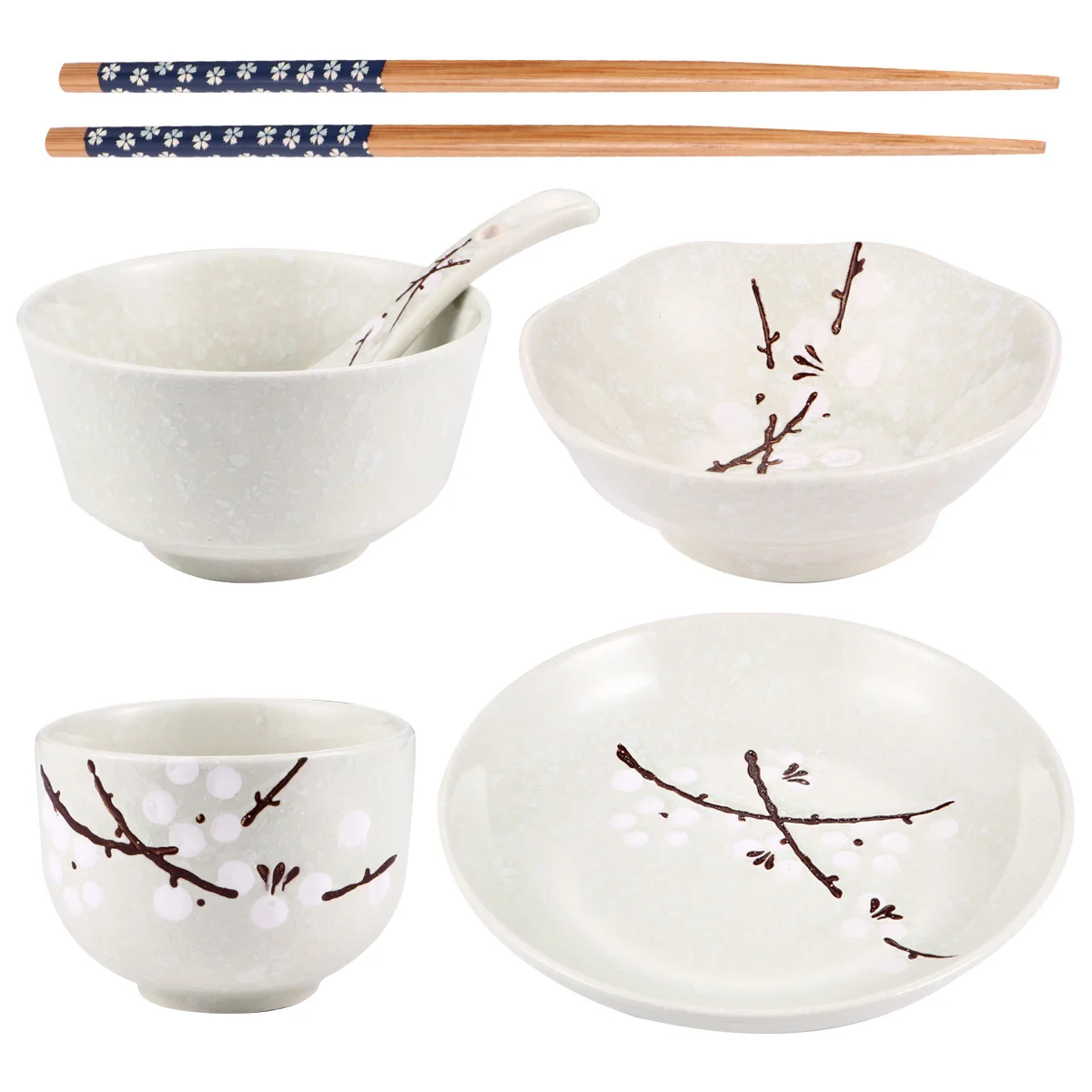 

Ceramic Dinnerware Set Japanese Bowls Dinner Traditional Chopsticks Wooden Rice Cup Tea Dishes Platesplatekit Flower Porcelain