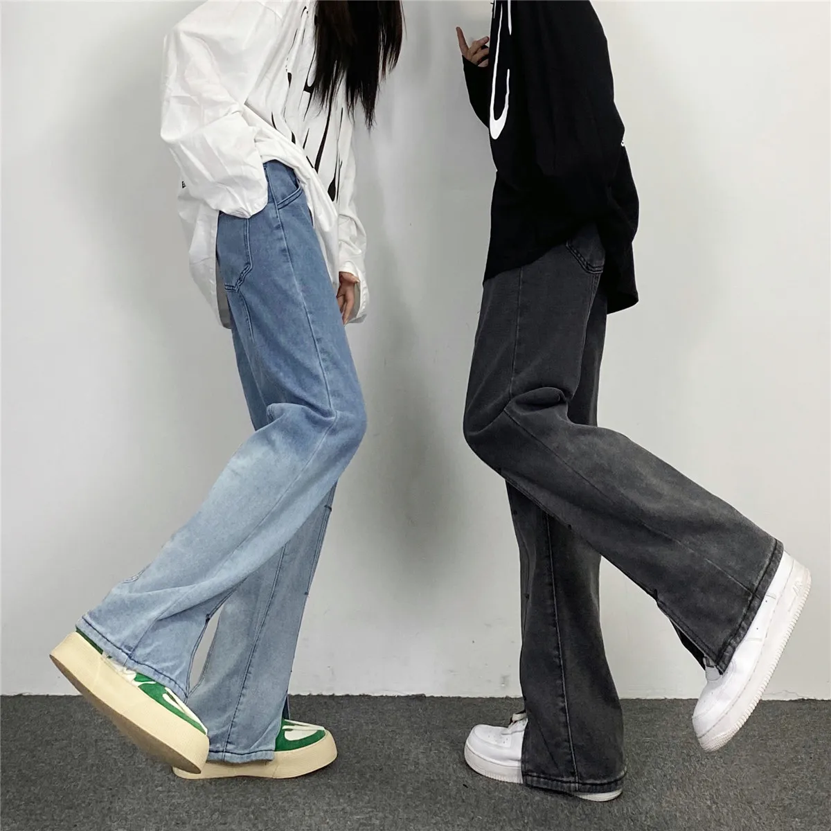 Men Jeans Retro Trend Gradient Color Slit Women Straight Jeans Hip Hop Men Pants Y2k Pants Jeans Fashion Streetwear Brand Jeans