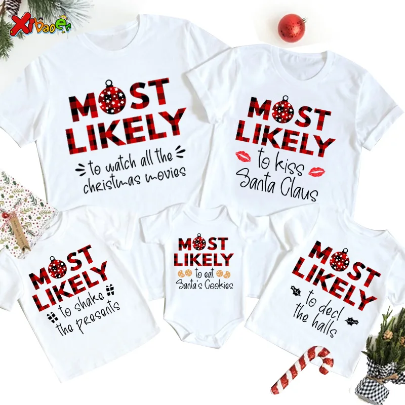 

Matching Family Christmas Shirts Most Likely To Funny Buffalo Plaid Holiday Outfit Mom Dad Baby Toddler Kid Sibling Group Tshirt