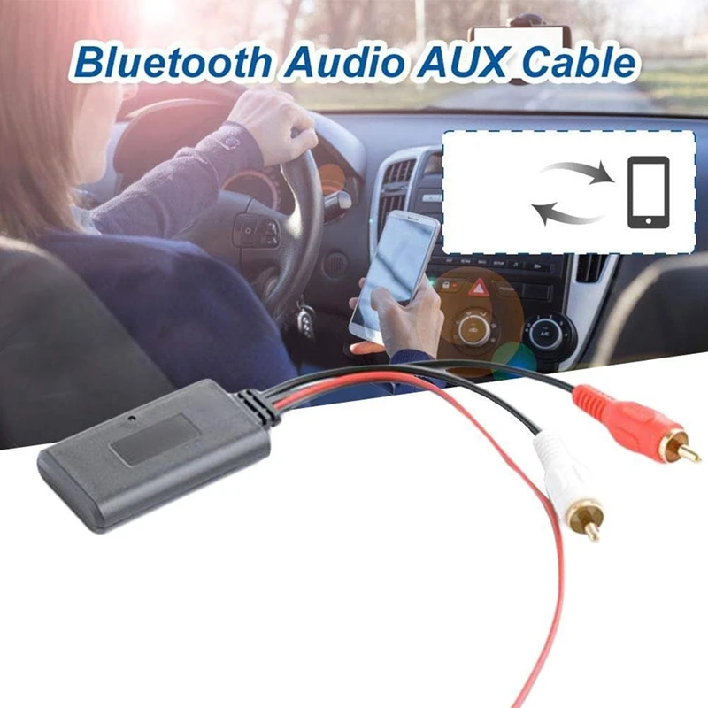 2 шт. автомобильный беспроводной модуль Bluetooth для музыки с адаптером RCA AUX аудиокабелей универсального 2RCA интерфейса 5-12V включен.