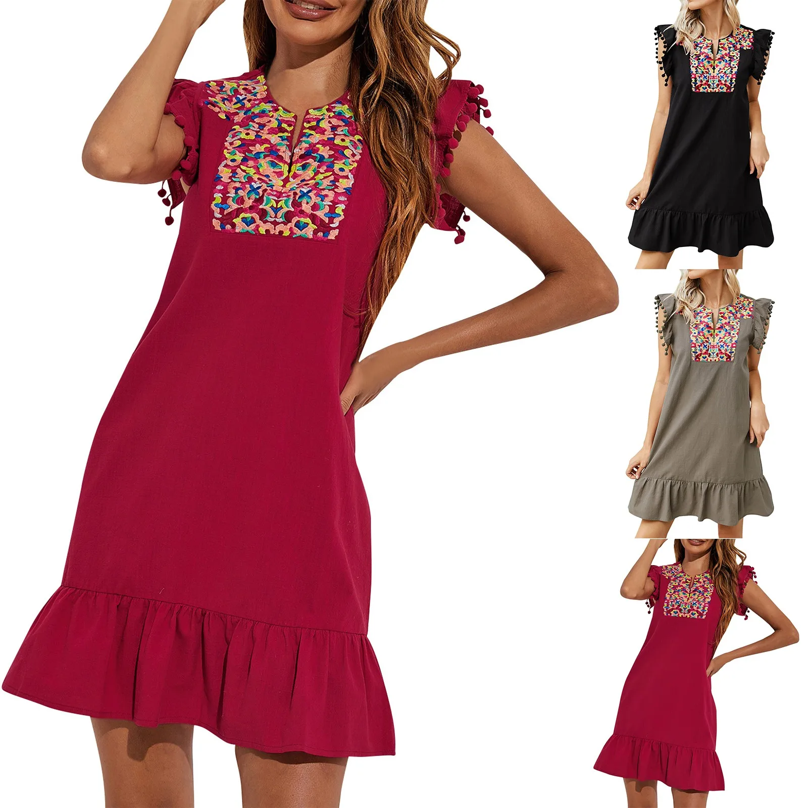 kobietę prosta sukienka letnie sukienki na co dzień haftowane bez rękawów Petite jednokolorowa krótka westido elegante feminino luxo