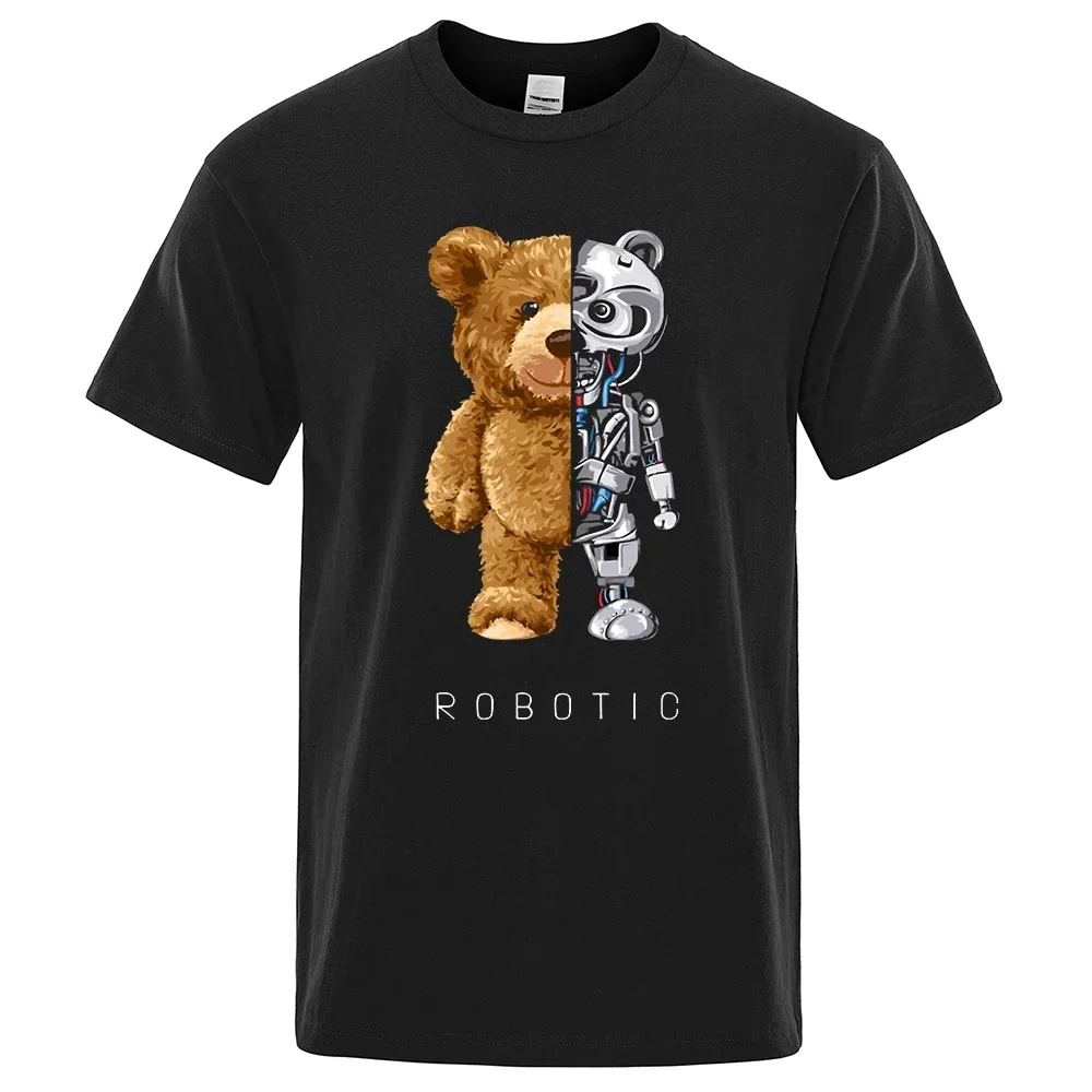 New Funny Teddy Bear Robot Tshirt Robotic Shirt Casual Clothes Men Fashion Clothing Cotton T-Shirt Tee Top Oversized Loose