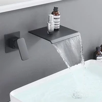 in wall brass matt black basin faucet bath mixer bathroom sink tap with storage shelf single handle hot cold waterfall faucets