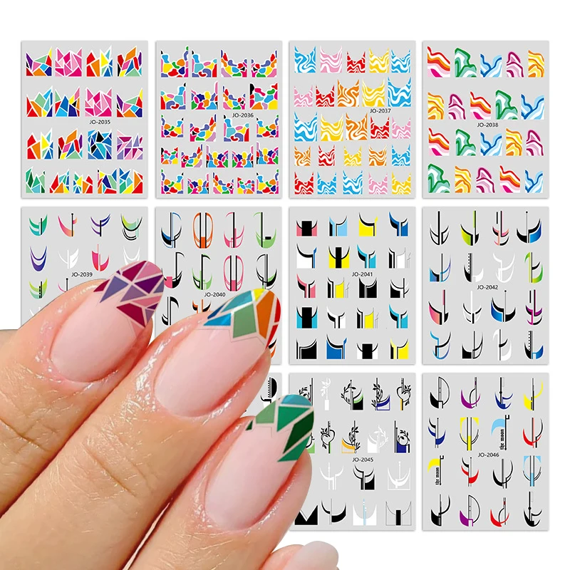 

French Line 3D Self Adhesive Nail Stickers rainbow Wave Summer Neon Decorations Irregular French Tips Sliders Foils Decoration