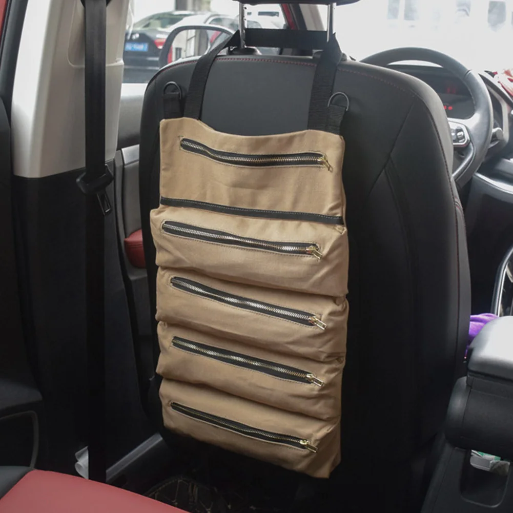 

Roll Up Straps Durable Car Tool Bag Carrier Wrench Storage Hanging Organizer Accessories Zipper Canvas Fabric Back Seat