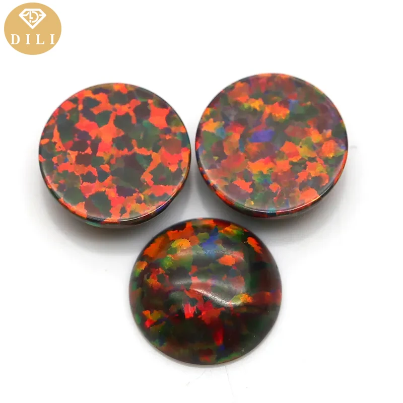

1.5-8mm OP31-OP40 Opal Round Flat Bottom Cabochon Synthetic Fire Opal Stone For Jewelry Making