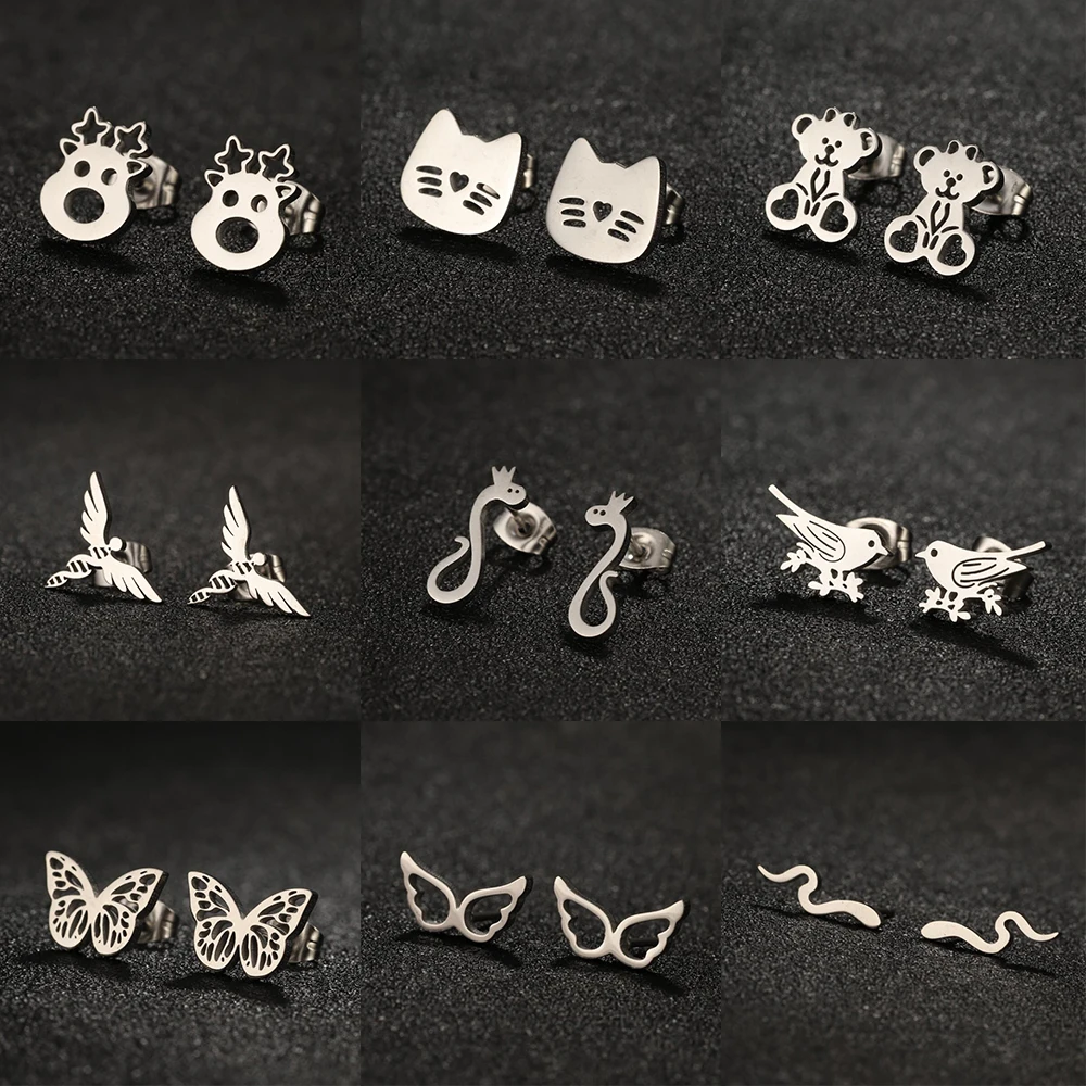 

New In Cute Animal Elk Surgical Steel Stud Earrings Woman Holiday Party Gift Multiple Girls Earrings Trend 2023 Pircing Oreja