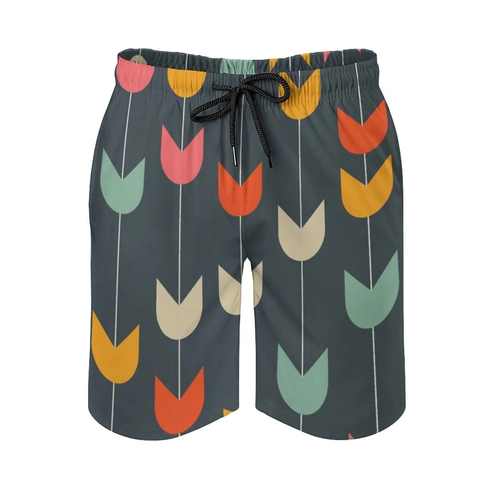 

Tulips New Mens Swim Shorts Quick Dry Beach Board Swimwear Fashion Volley Shorts Vector Abstract Pattern Flower Tulips Retro