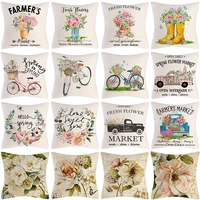 living room bedroom decorative pillowcase floral bicycle print pillowcase spring home decor cushion cover