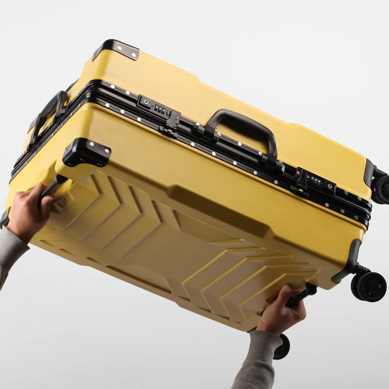 

New stylish aluminum frame rolling luggage luxury carry on trolley case pc brand multicolor travel suitcase
