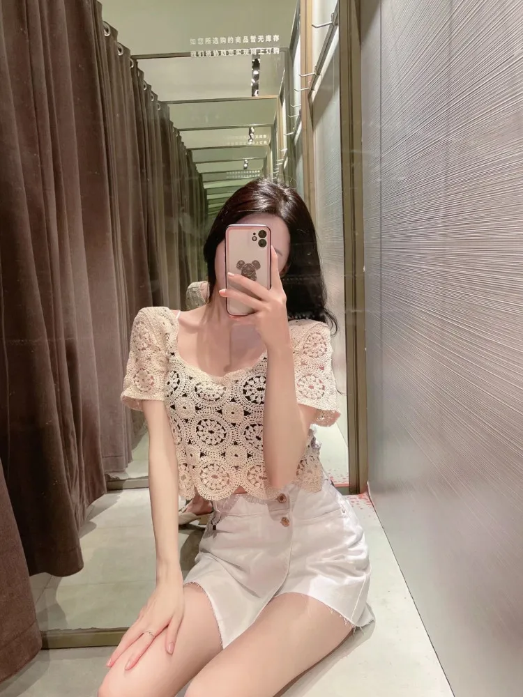 

PUWD Women Crochet Elegant Sweet Beauty Street Style Comfortable And Loose Leisure 2022 Summer Female Upper Outer Garment