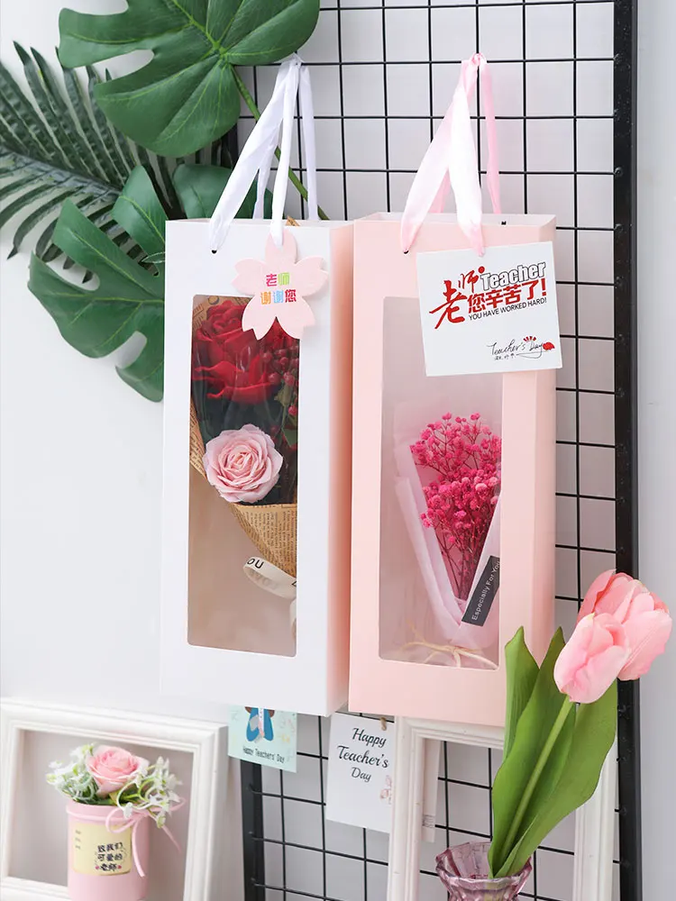 

10 шт. маленькая сумка прямоугольная День Святого Валентина с окошком Подарочная сумка Водонепроницаемая цветочная упаковка букета подароч...