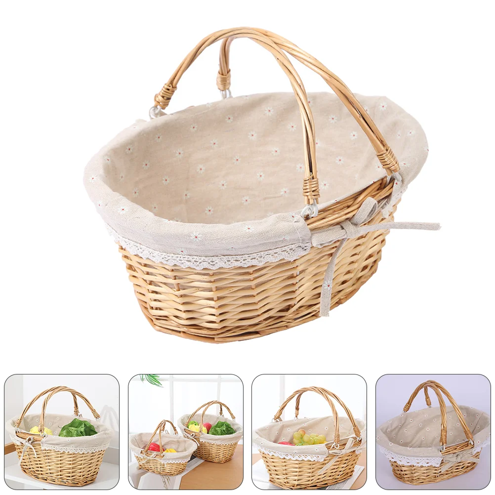 

Generic Oval Picnic Basket Folding Handles Willow Woven Basket Shopping Basket Empty Gift Basket Gardening Baskets Liner Fruit