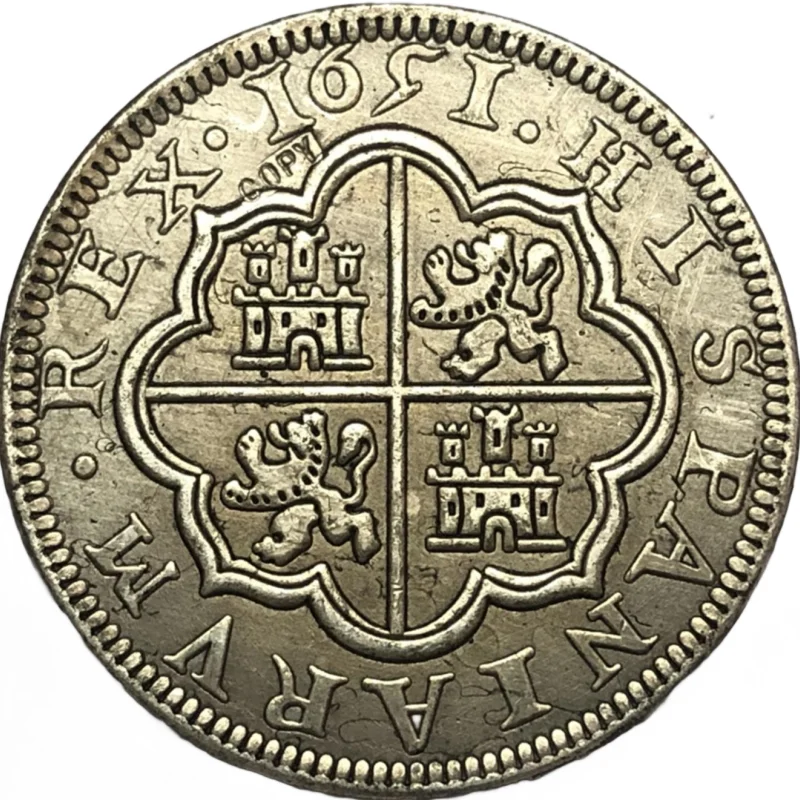 

Копия серебрянной монеты Испания 8 реалов Фелипе IV 1651 года