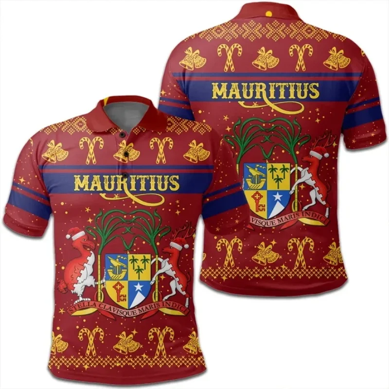 Nadruk 3D Flaga Mauritiusa Mapa Koszulki Polo Dla Mężczyzn Ubrania Afryka Godło Narodowe Koszulka POLO Krótki Rękaw Męskie Casual Tees Tops