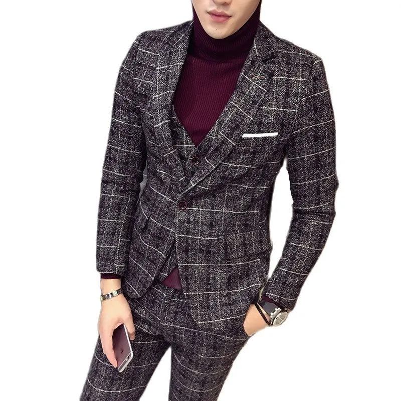 

New Large Size S-4XL (suit + Vest + Trousers) Men's Comfortable Gentleman Trendy Fashion Slim Business Casual Wedding Dress