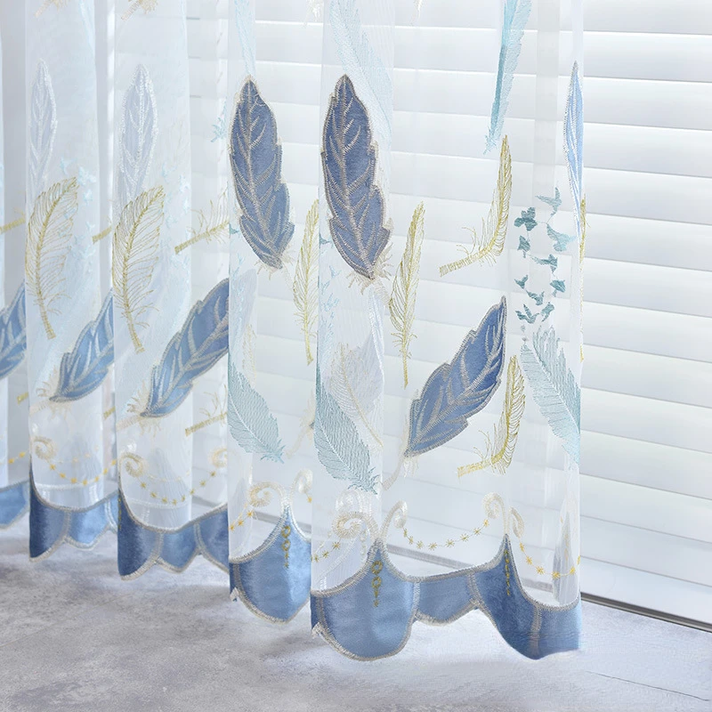 

New Embroidered Blackout Curtains for Living Dining Room Bedroom Partition Curtain White Gauze Thin Section Kitchen Shower Door