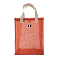 1 Pc Cartoon Cute  Big Eyes Women Tote Bag Women Large Mesh Shopping Bag Travel Summer Beach Net Bag Foldable Grocery Bags
