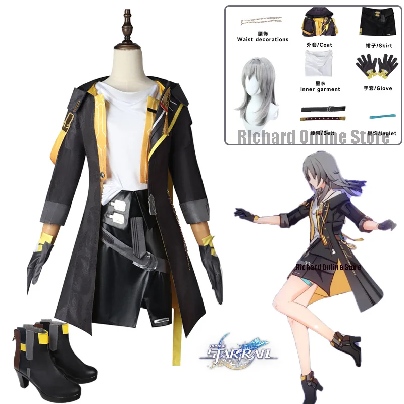 

Женский парик со шлейфом для косплея, костюм в стиле игры хонькай, звезда, рельсовый костюм, женский нарядный Тренч с юбкой, женский парик на Хэллоуин