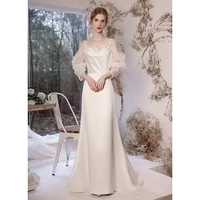 simple plain satin wedding dresses elegant spaghetti straps sweetheart long sleeve sheath backless bridal gown vestidos de novia