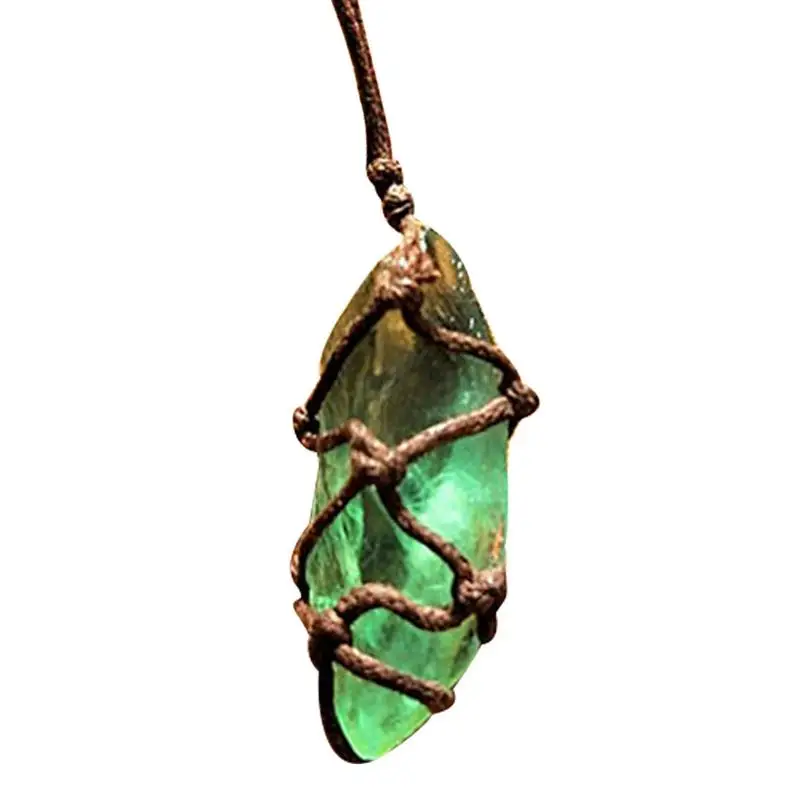 

Natural Quartz Crystal Stone Bluegreen Fluorite Ornament Fluorite Pendant With Handwoven Braided Rope For Necklace Pendant