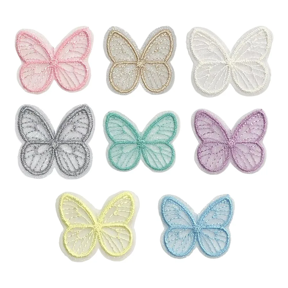 

10pcs Decorative Butterfly Embroidery Patches Mesh Cartoon Butterfly DIY Headgear Hair Clips Decorative Applique Cloth Stickers