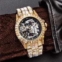 iced out watch for men fully aaa diamond around mechanical mens watches skeleton tourbillon automatic wristwatch gold relogio