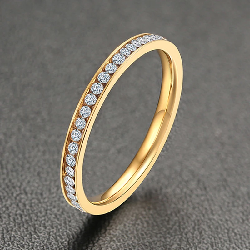

Wholesale 2021 Gold Channel Set Cubic Zirconia Ring 2mm Width Prpposal Engagement CZ Crystal Ring for Women