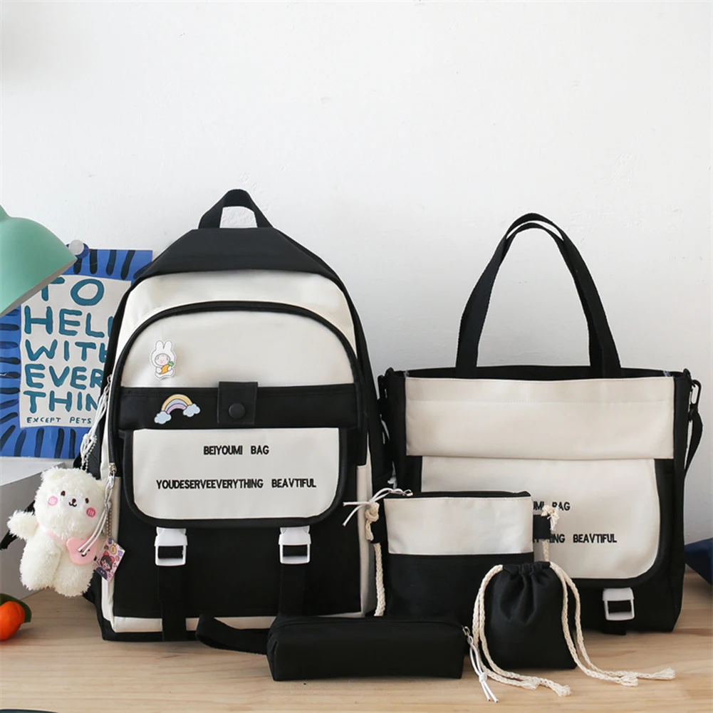 

5 шт./компл. женский Вместительный рюкзак, нейлоновый женский школьный ранец популярного цвета, женский рюкзак для ноутбука для колледжа, су...