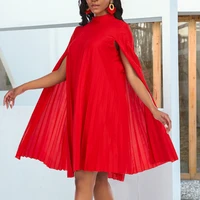 loose dress cloak pleated sleeve stand collar spring autumn party classy elegant lady vintage oversized dresses for women
