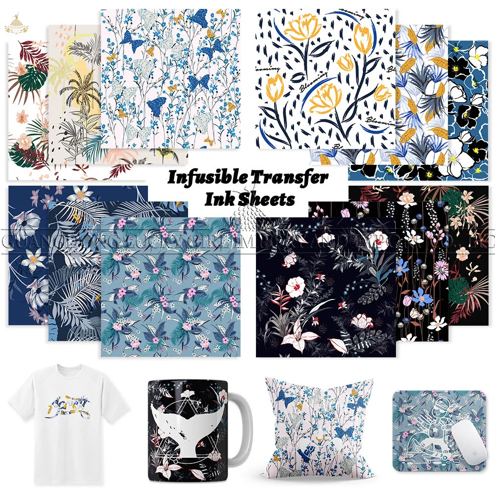 

Lucky Goddness Black Floral Infusible Transfer Ink 12x12 IN Pink Sublimation Transfer Paper Ink for Heat Press T-Shirts Mugs DIY