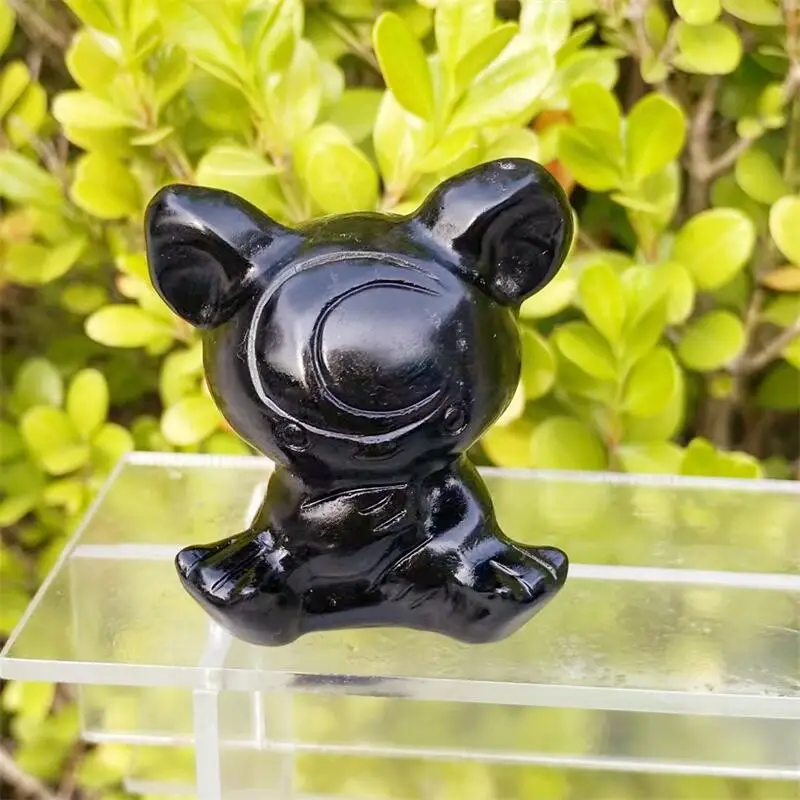 Натуральные черные осидиановые Мультяшные резьбовые лечебные камни