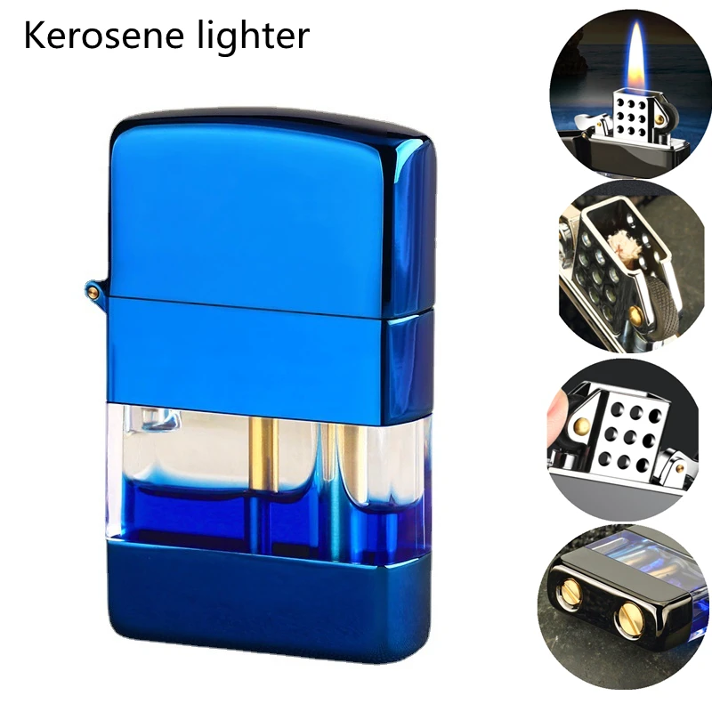 

Perspective Window Kerosene Lighter Brass Shell Outdoor Rechargeable Windbreak Cigarette Funny Lighter Ensendedores Creativos