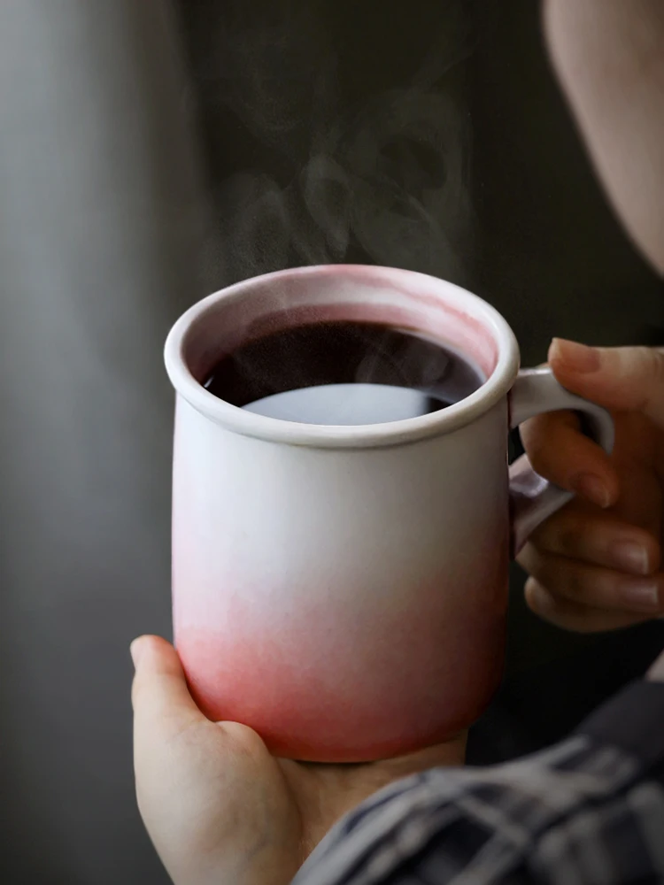

Mugs Japan Retro Style 100% Handmade Creative White Pink Coffee Cups With Handgrip Home Use Cafe Shop Drinkware 340ML