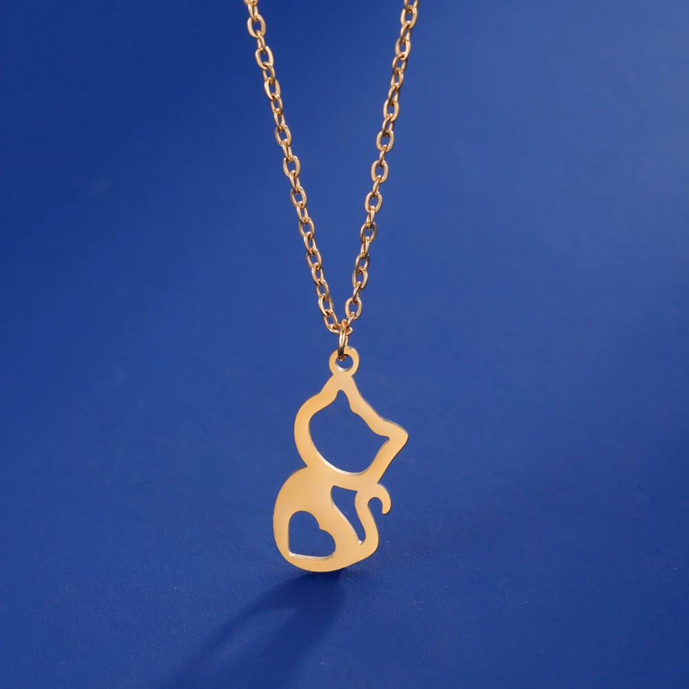 

COOLTIME Animal Cat Pendant Necklace for Women Stainless Steel Chain Choker Necklace Jewlery Gift 2023 New In