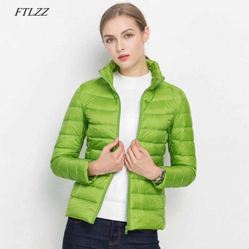 

FTLZZ Женская куртка на белом утином пуху, ультра-легкий пуховик, 90% пуха, для весны и зимы, портативная ветрозащитная куртка