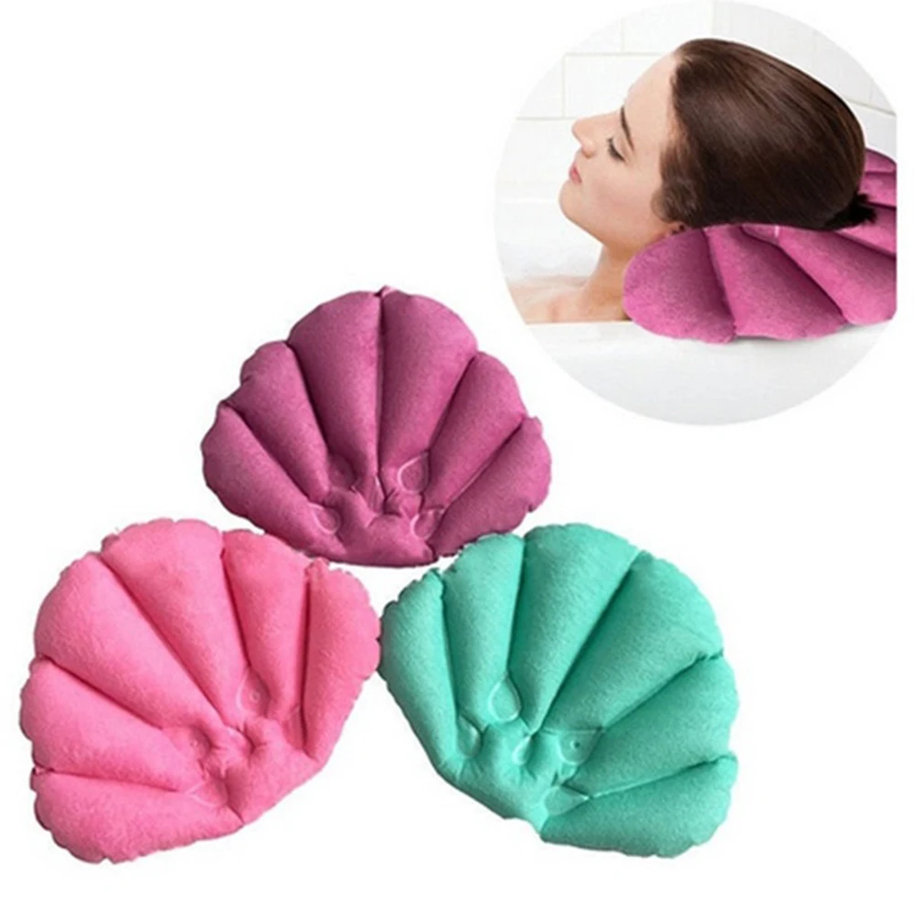 

1PC Inflatable Bath Pillow With Suction Cups Soft Spa Neck Support Pillow Bathtub Fan-shaped Cushion Bathing Accessories Random