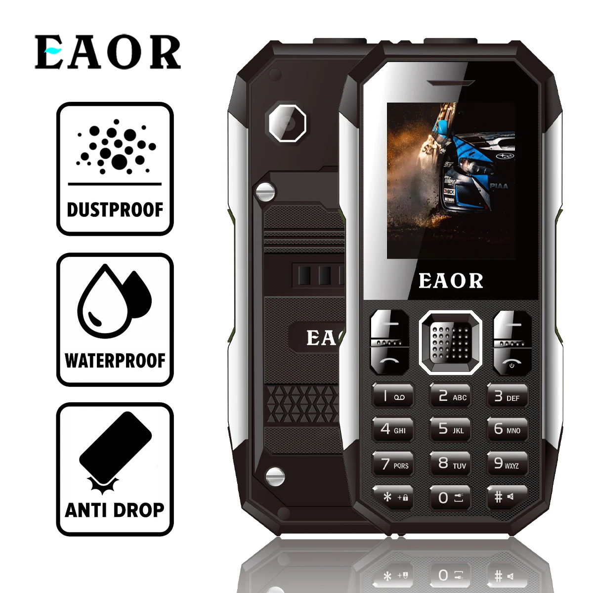 

EAOR 2G Rugged Mobile Phone IP68 Waterproof Keypad Phone Dual SIM 3000mAh Big Battery Push-button Phone Feature Phone with Torch