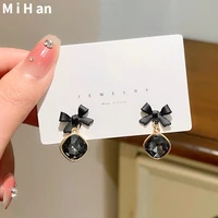 retro jewelry 925 silver needle black bowknot earring 2022 new trend high quality glass gold color women earrings for party gift