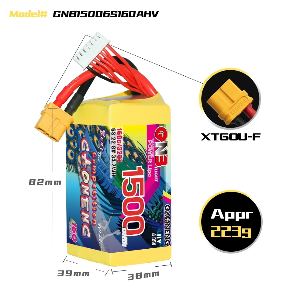 1/2 шт. GNB Lipo аккумулятор HV 6S 22 8 В 1500 мАч 160C/320C для FPV самолета вертолета дрона