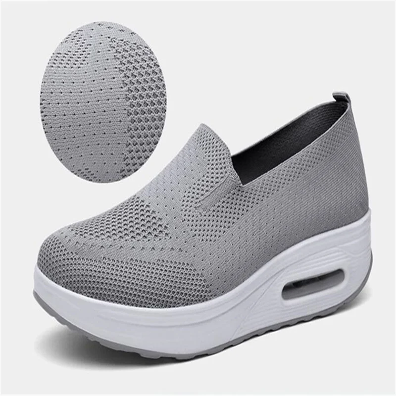 Casual Breathable Thick Sole Air Cushion Sneakers For Women 2023 Round Toe Height Increasing Leisure Shoes